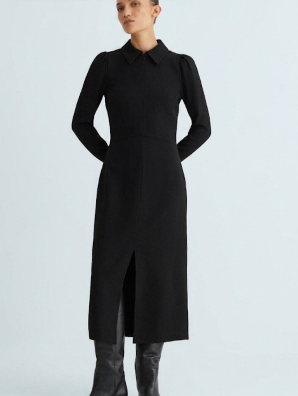 ME+EM Black Travel Tailoring Midi Dress Long Sleeve Shirt Dress Size 8 $425